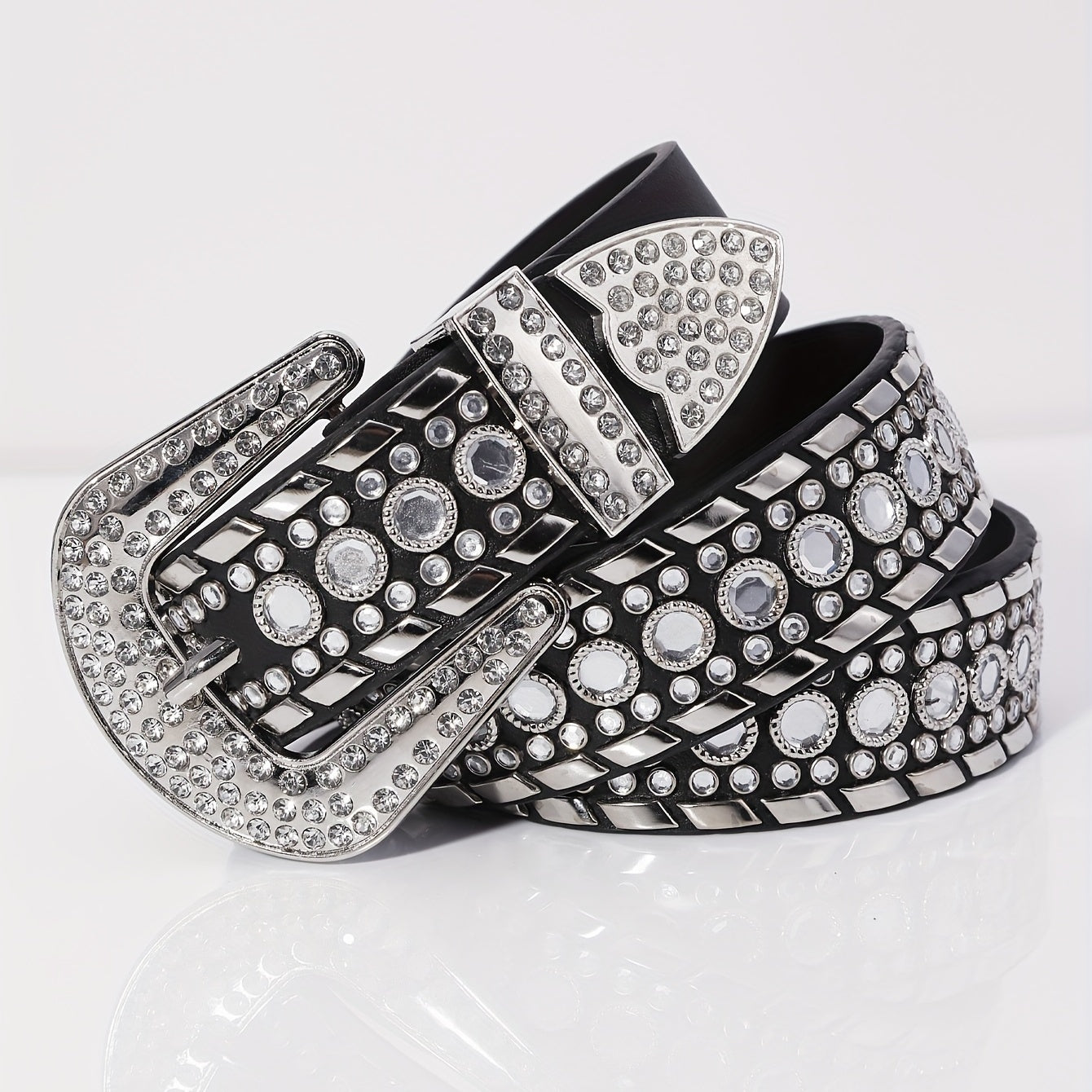 Glamorous Rhinestone Inlaid Wide Leather Belt for Men