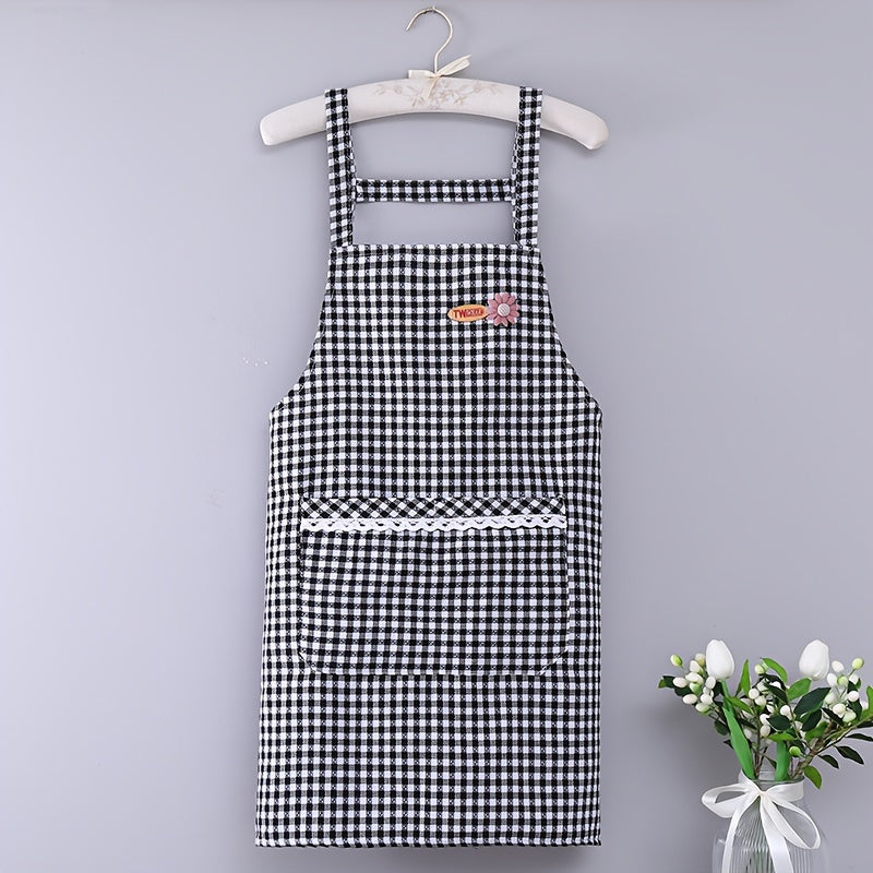 Red Plaid Waterproof Waist Apron for Household Work