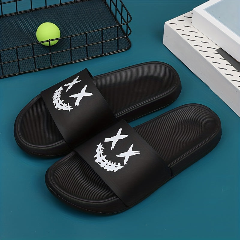 Men's Cartoon Smile Slip On Slides Soft Sole Slippers