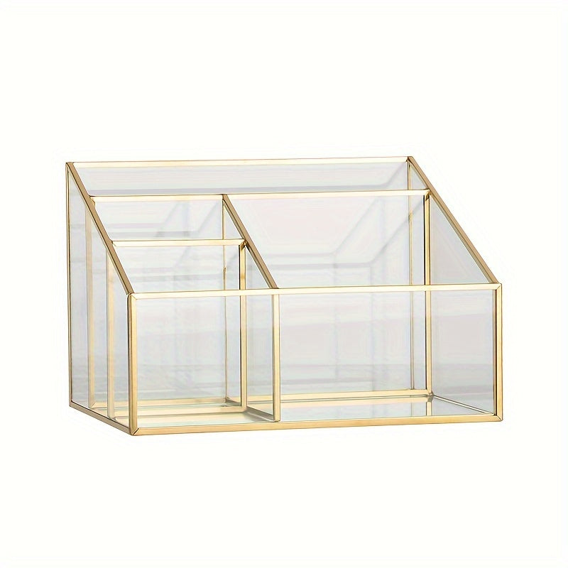 1pc Glass Storage Box Grid Cosmetic Storage Rack