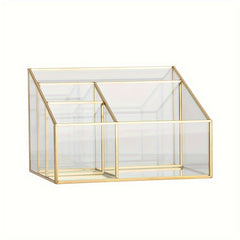 1pc Glass Storage Box Grid Cosmetic Storage Rack