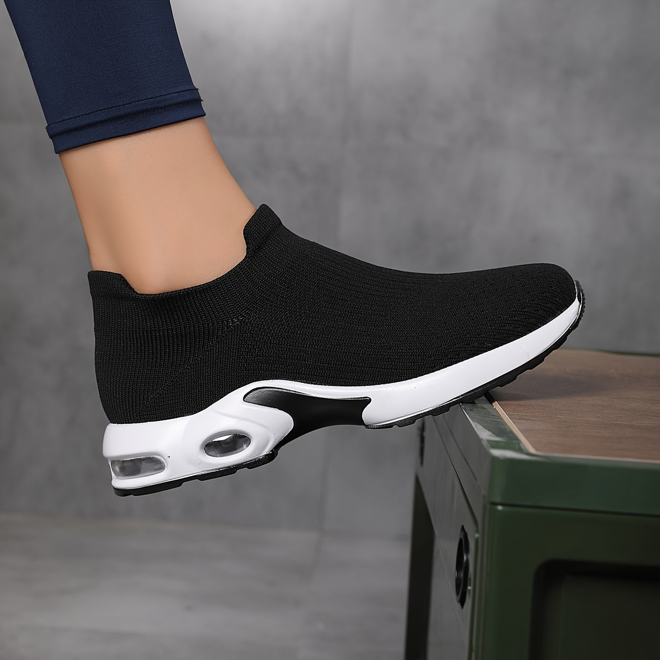 Women's Air Cushion Woven Socks Sneakers Slip-on Walking Shoes