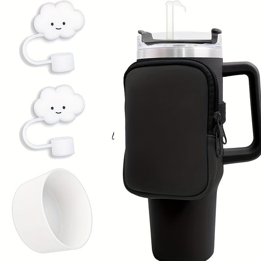 4pcs Tumbler Cup Accessories with Pouch Bag, Sleeve, Straw Lids
