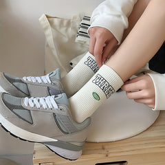 5 Pairs Stripe & Letter Print Ribbed Socks Women's Stockings