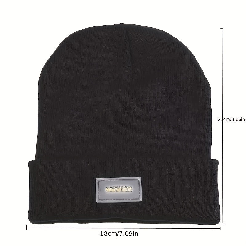 LED Light Beanie Hat Warm Solid Knitted Hat Unisex Outdoor Fishing Hiking
