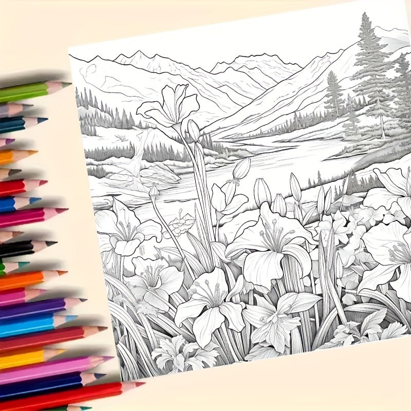 Dream Landscape Coloring Book 20 Pages Creative Relaxation Fun Winter Gift