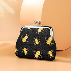 Bee Pattern Coin Purse, Kiss Lock Mini Wallet