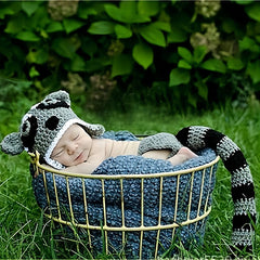 2Pcs Raccoon Crochet Knitted Costume for Newborn Baby Photography Props