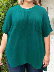  Cable Knit Short Sleeve Sweater