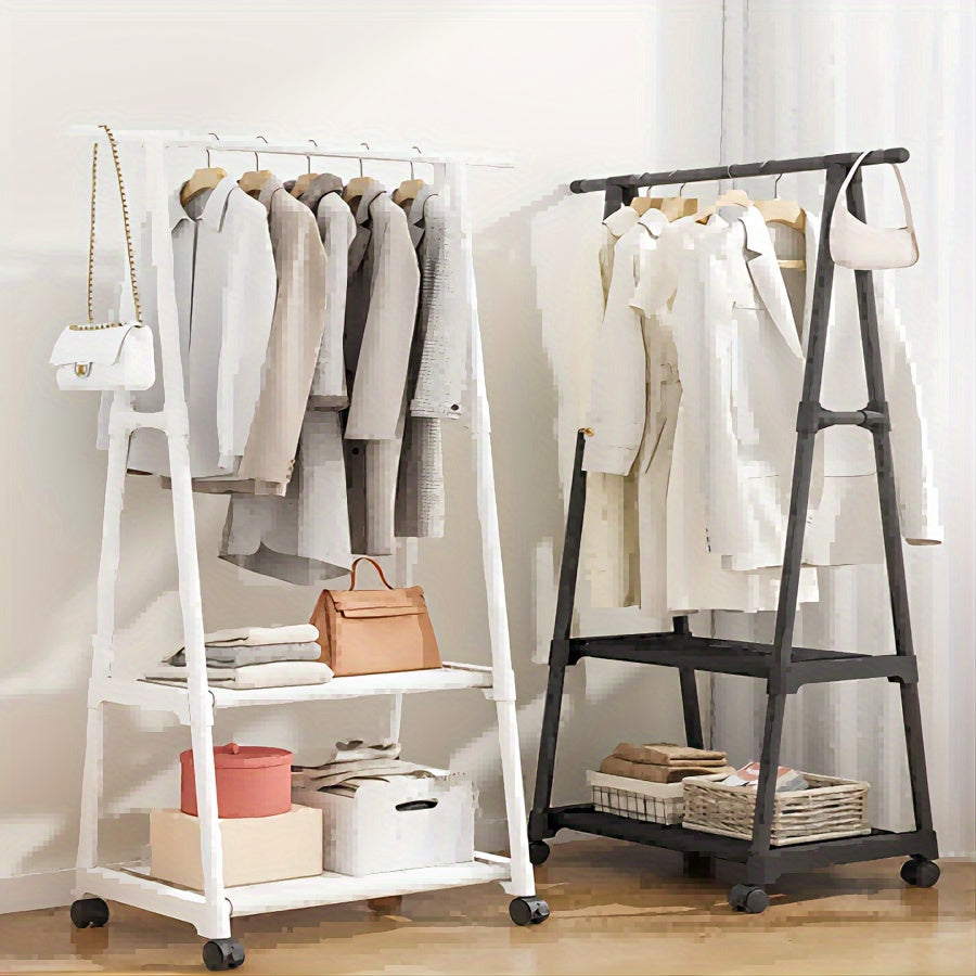 Thickened Steel Triangle Coat Rack with Wheels, Clothes Storage