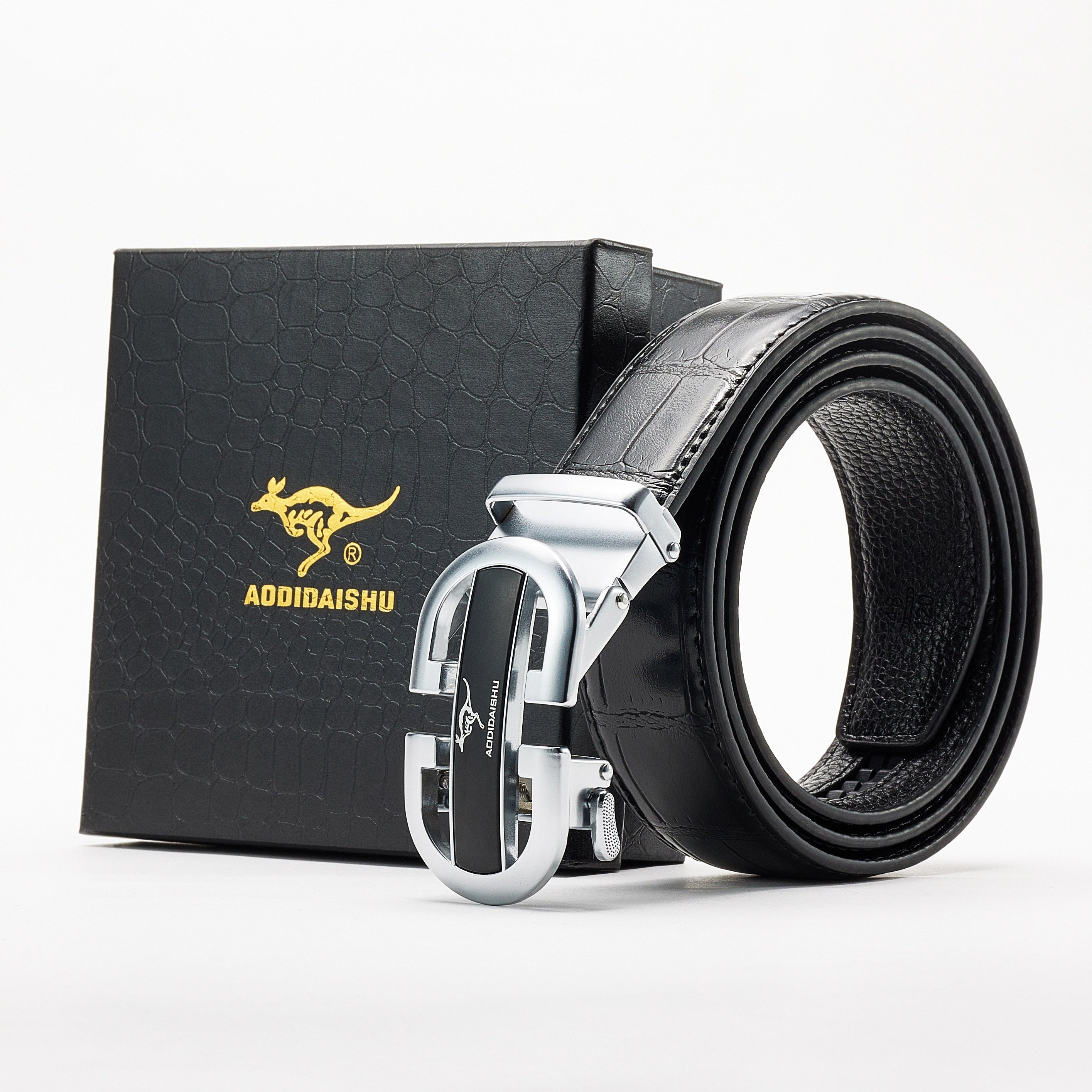 AODIDAISHU Men's Crocodile Pattern PU Leather Belt