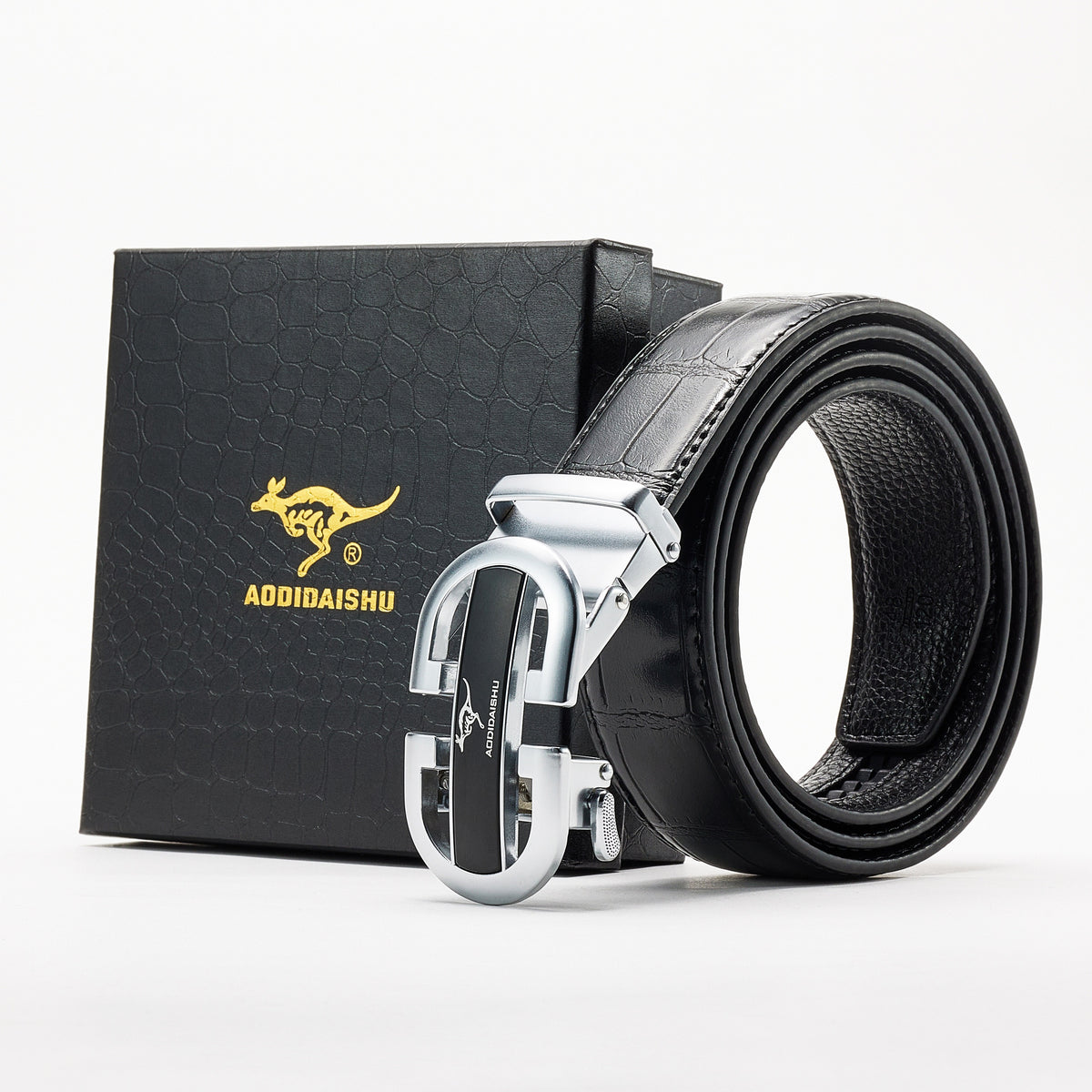 AODIDAISHU Men's Crocodile Pattern PU Leather Belt