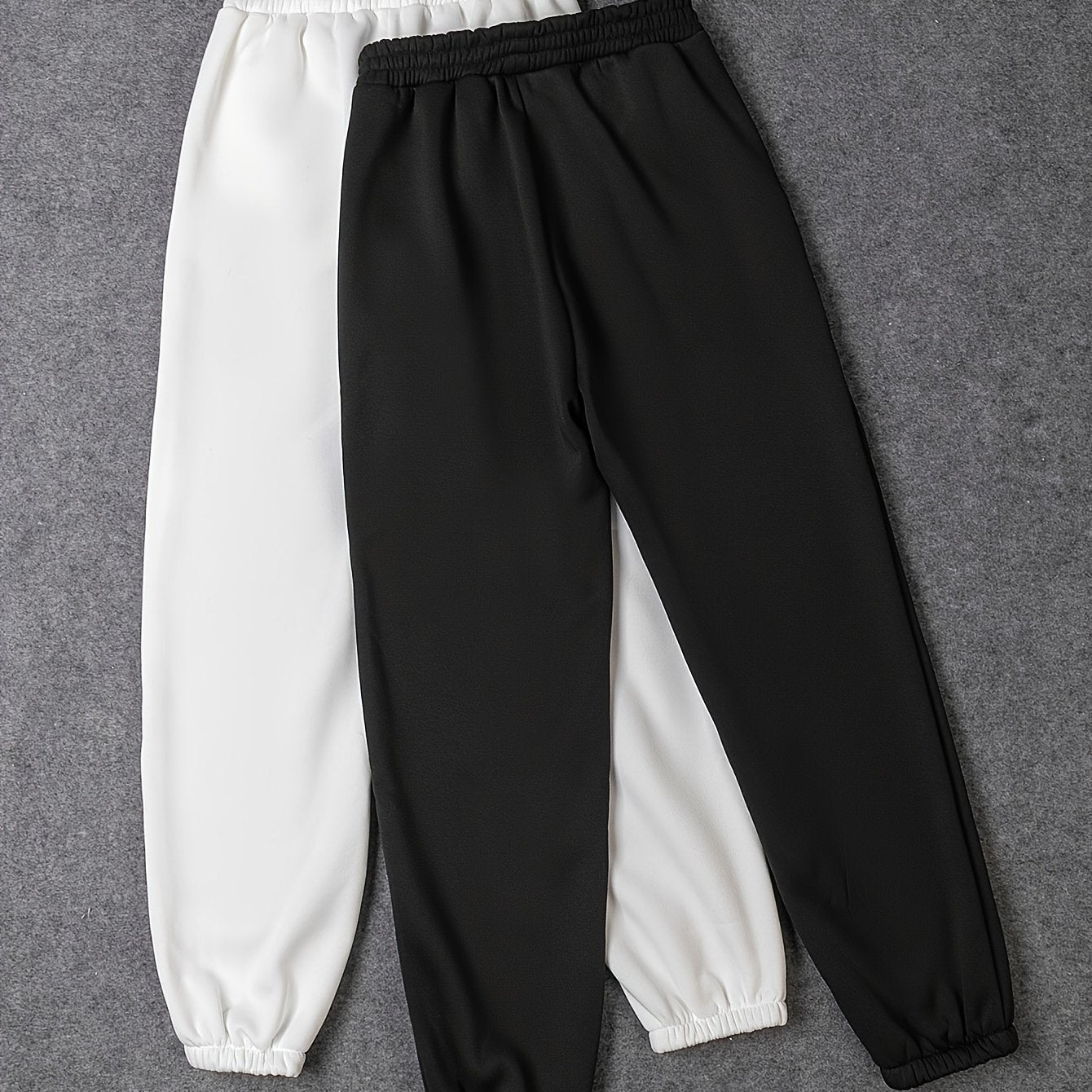 2 Pack Plus Size Sporty Pants Set Women's Plus Solid Fleece Lined Elastic Waist