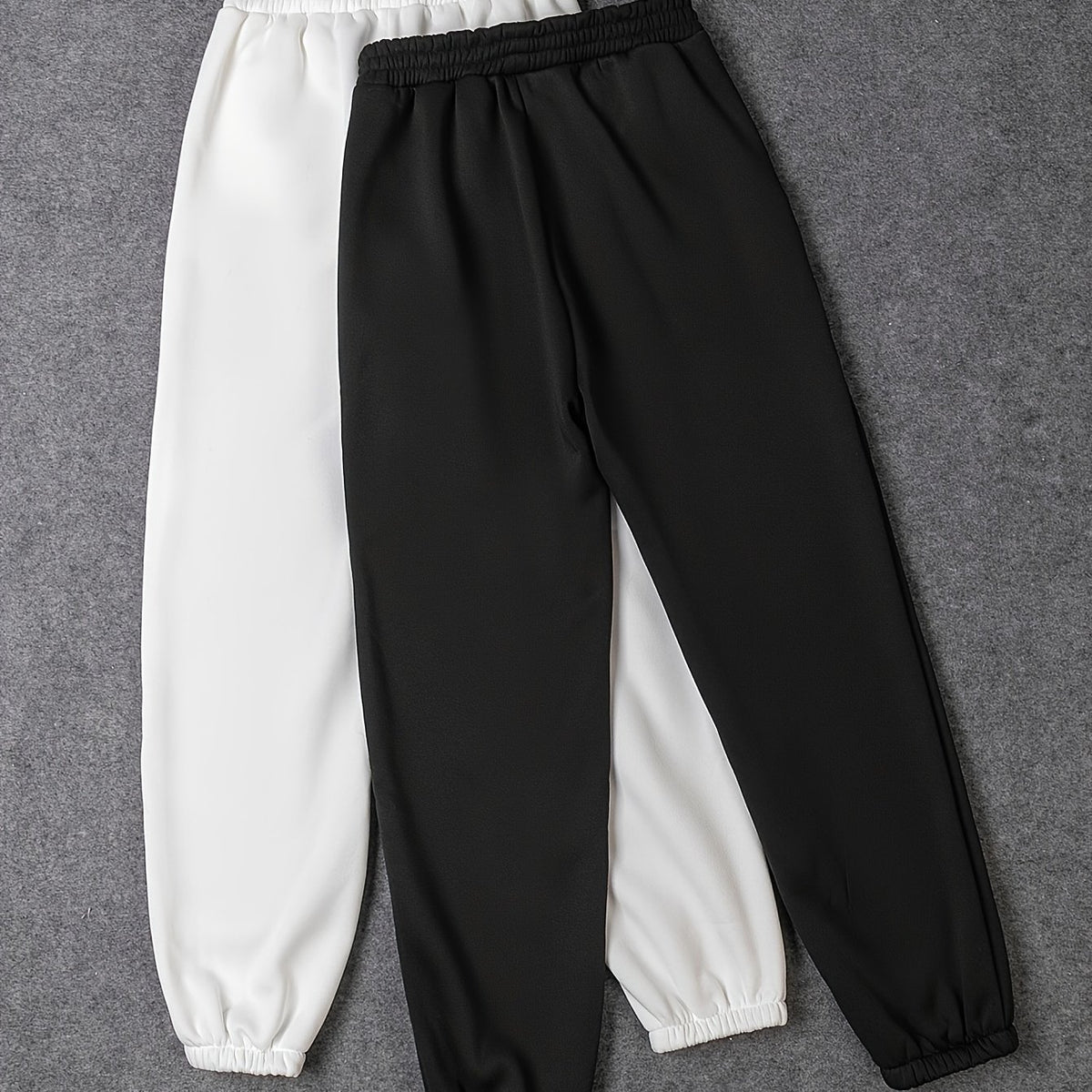2 Pack Plus Size Sporty Pants Set Women's Plus Solid Fleece Lined Elastic Waist