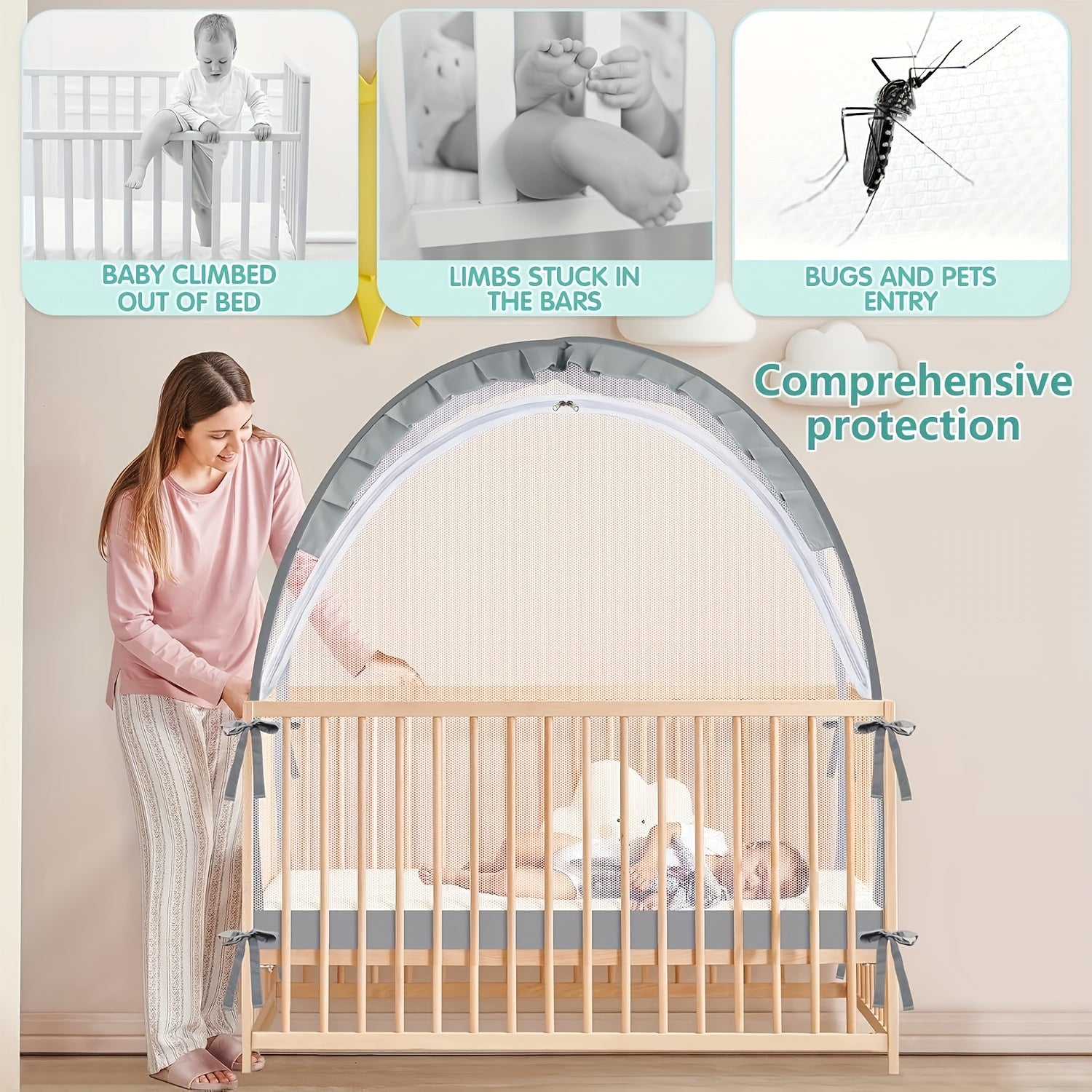 Pink Baby Crib Mosquito Net Tent Foldable Durable Alloy Frame