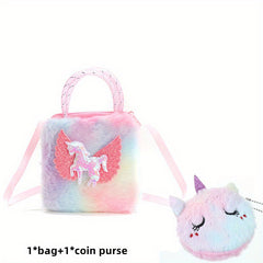 2pcs Plush Unicorn Bag & Coin Purse Set for Girls