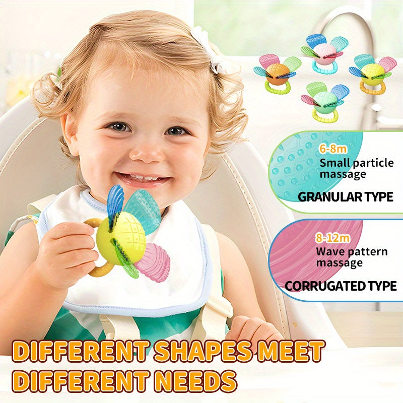 Silicone Hand Crank Bell Flower Toy for Babies Teething Sensory