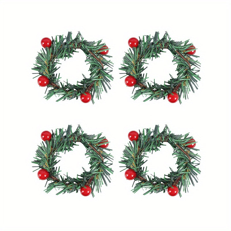 Plastic Napkin Ring Christmas Red Fruit Pine Needle Wreath Napkin Buckle