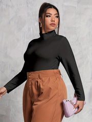  Solid Mock Neck Long Sleeve Jumpsuit