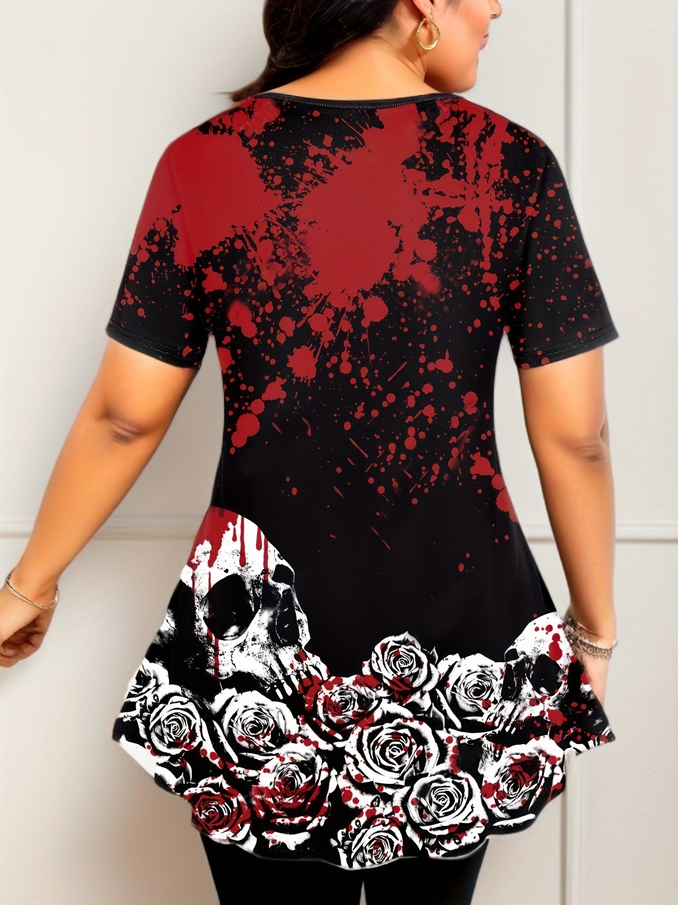  Gothic Rose Skull Print Top & Leggings Set