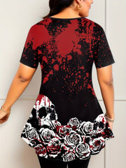  Gothic Rose Skull Print Top & Leggings Set