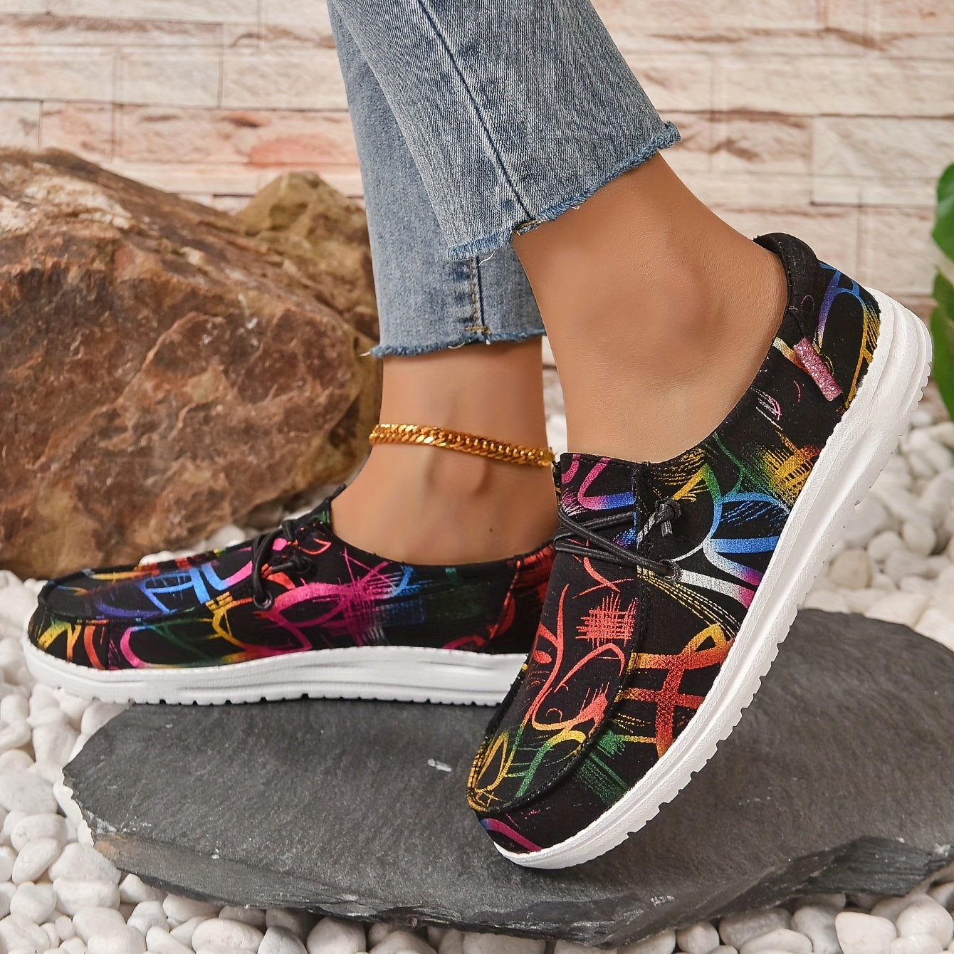 Women's Colorful Canvas Slip-On Loafers Lightweight Walking Shoes
