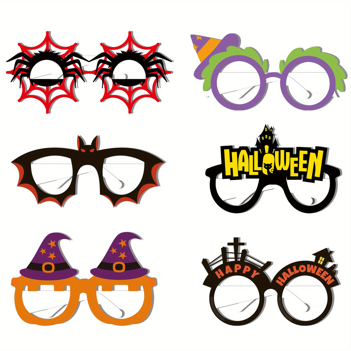 6pcs Halloween Glasses Spider Wizard Bat Tombstone Party Paper 3D Glasses