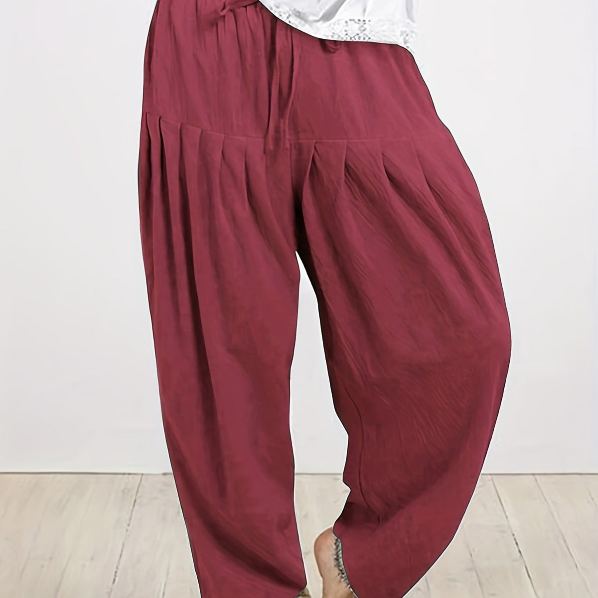  Solid Drawstring Casual Pants