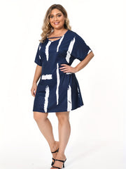  Casual Dress Women's Plus Brush Print Cut Out Cap Sleeve