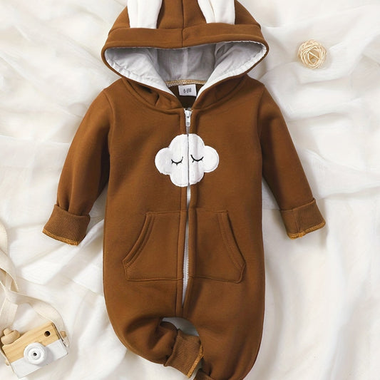 Baby Girl's Cloud Embroidered Hooded Romper