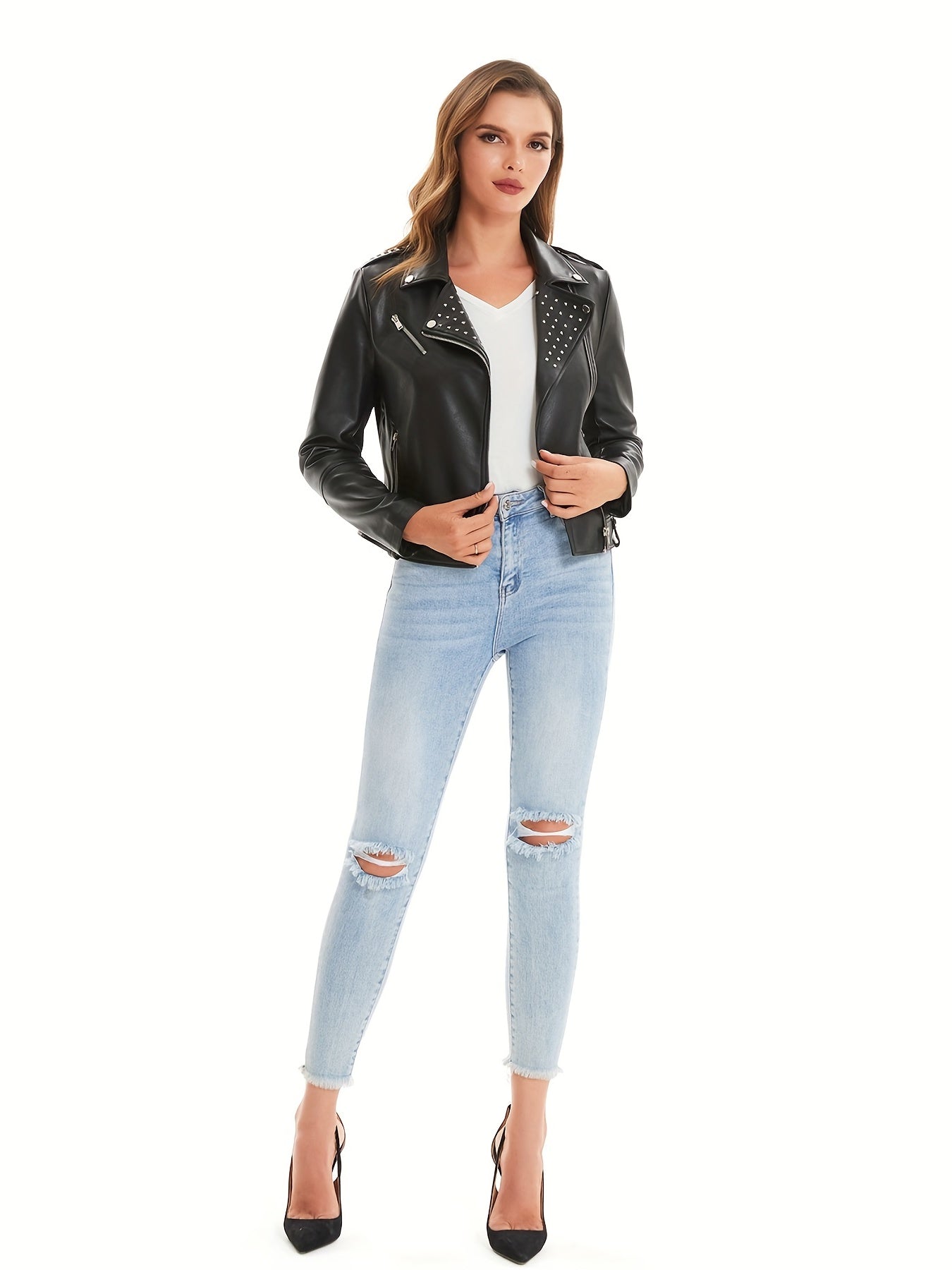 Faux Leather Street Wear Zip-Up Jacket