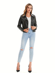 Faux Leather Street Wear Zip-Up Jacket