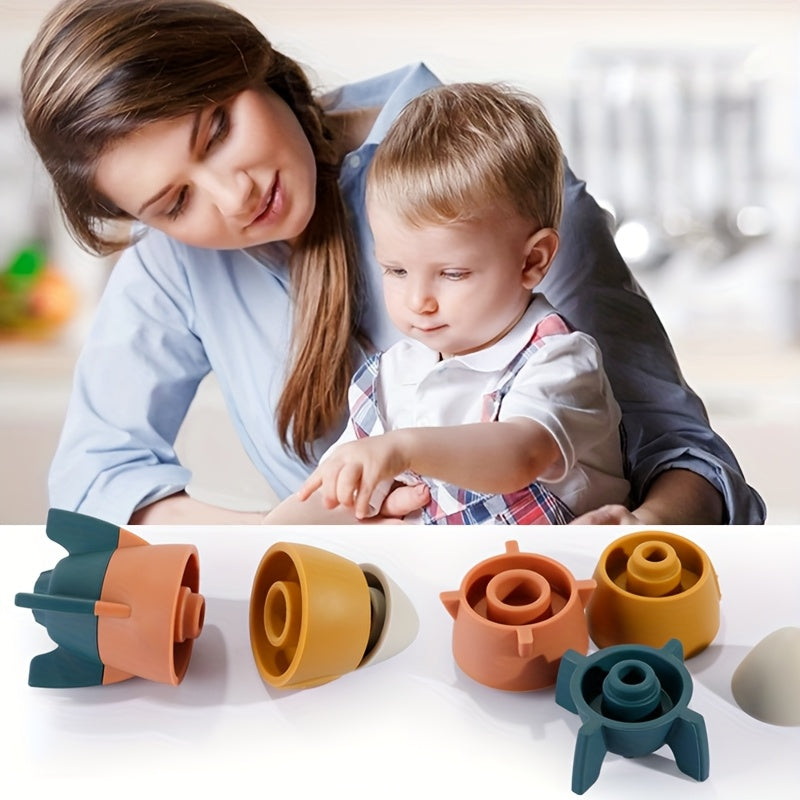 Silicone Rocket Stacking Set for Kids, Interactive Educational Toy