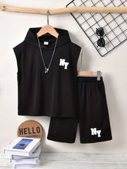 Boys NY Outfit Hooded Tank Top & Shorts Set for Summer