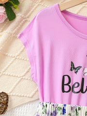 Girls Butterfly & Flowers Graphic Batwing Sleeve Princess Dress