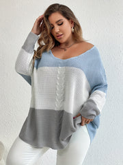  Colorblock V Neck Sweater