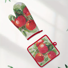 2pcs Fruit Theme Cotton Oven Mitts Heat Resistant Double Layer Baking Mitts