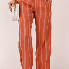  Stripe Print Wide Leg Trousers