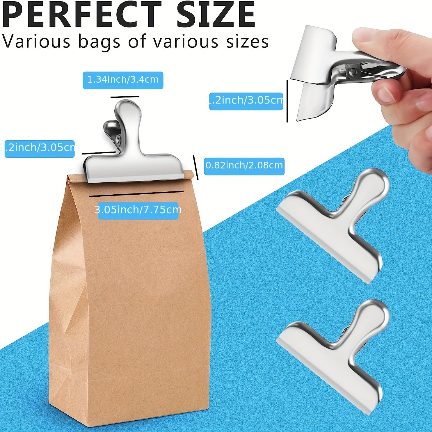 8pcs Stainless Steel Chip Clips Fresh keeping Clip Sealing Clip