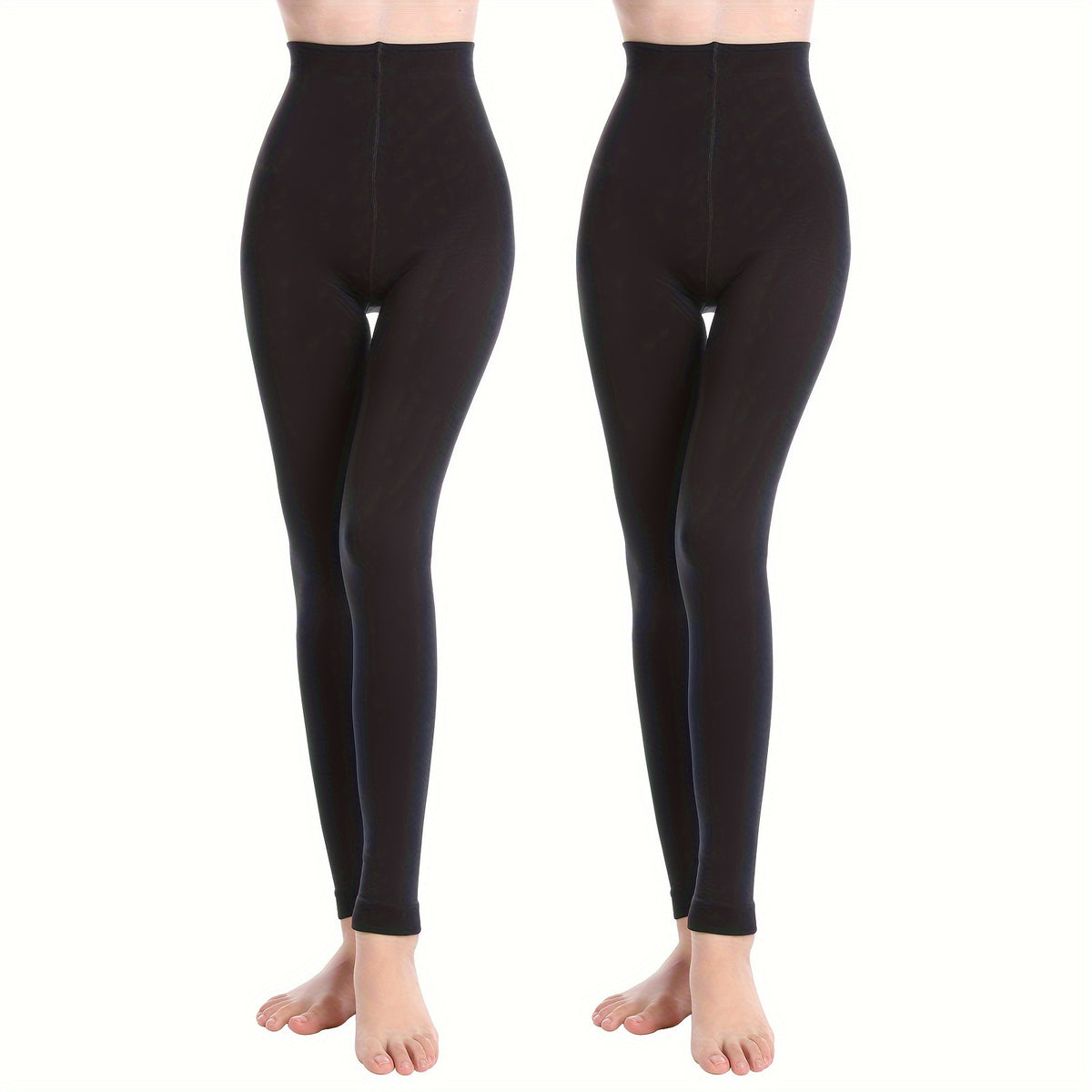 2 Pack Plush Lined Tights Opaque High Waist Thermal Elastic Leggings