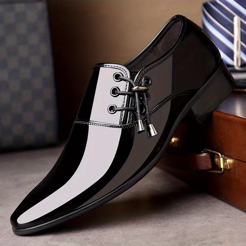 Men's Pointed Toe Smart Casual Dress Shoes With Elastic Lace Buckle
