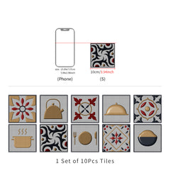 10pcs Vintage Kitchen Tile Sticker Peel Stick Non Slip PVC Wall Sticker