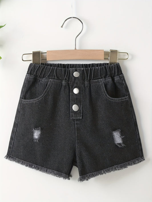 Girls' Casual Ripped Denim Shorts For Summer