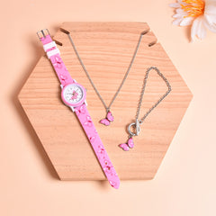 3pcs Butterfly Silicone Watch Strap & Necklace Bracelet Set for Girls