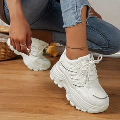 Faux Leather Heighten Chunky Sneakers Shock Absorption Sports Shoes