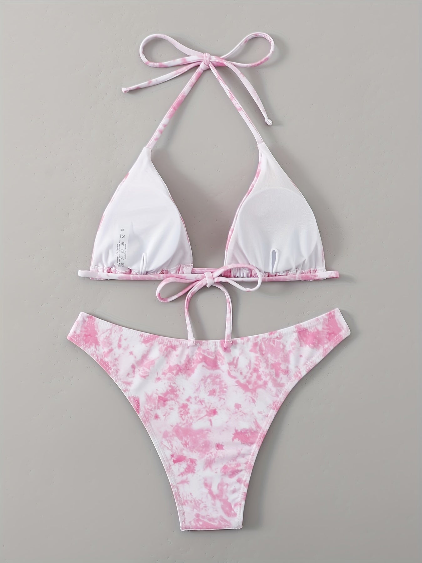 Tie Dye Triangle Bikini Set Halter V Neck Backless High Cut Two Piece Swimsuit