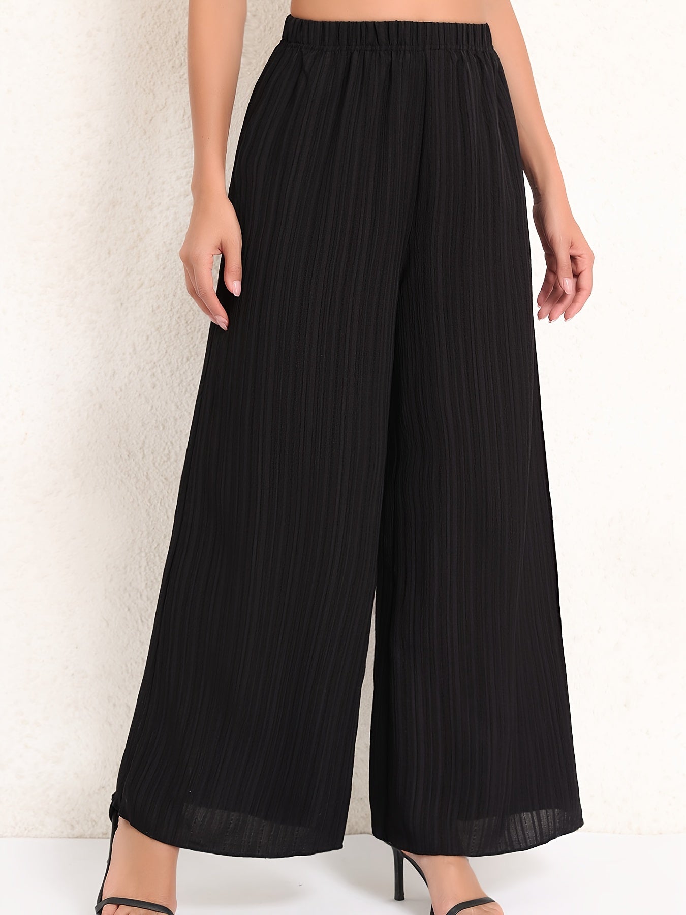  Wide Leg Trousers High Rise Solid Ribbed