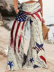 Independence Casual Pants Women's Plus Flag Print Loose Flared Leg