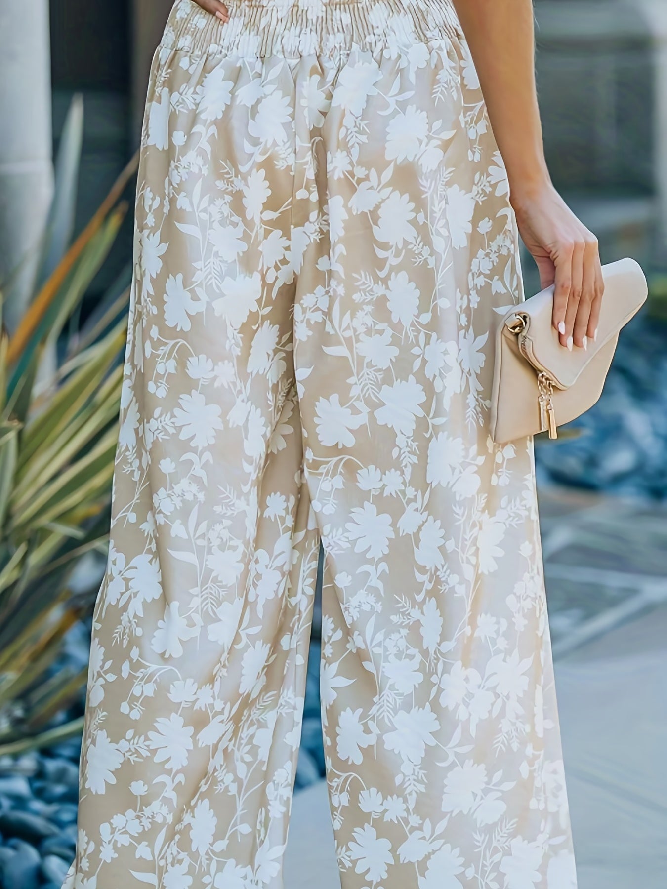 Floral Print High Rise Wide Leg Pants With Pockets