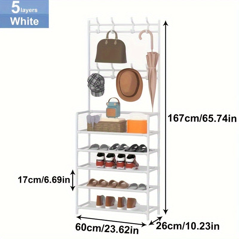 Multifunctional Shoe Rack Clothes Rack 8 Hooks 4/5 Tiers Waterproof
